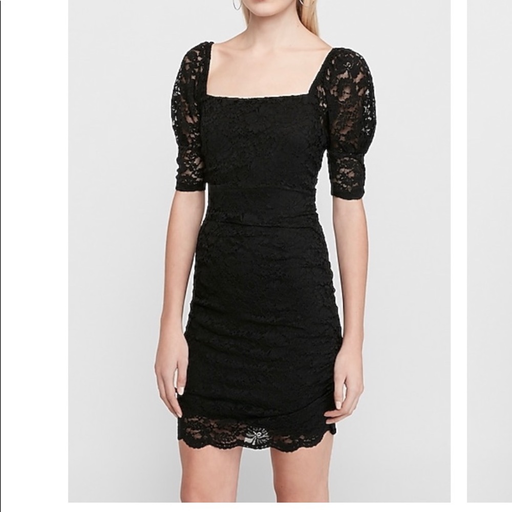Cinched lace sheath dress black